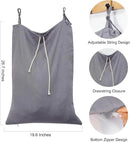 Linen Hanging Laundry Bag, Over The Door Laundry Hamper for Dirty Clothes, Drawstring Closure with Bottom Zipper, Gray by CozyNest Decor