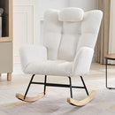 Nursery Rocking Chair,300Lb Glider Chair with Wood Legs/Two Side Pockets,Teddy Upholstered Glider Rocker with Padded Seat High Backrest for Living Room/Bedroom/Nursery by TinyTreasures Baby Boutique
