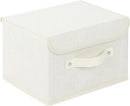 Storage Boxes, Collapsible Storage Bins with Lids, Cotton and linen cloth Storage Baskets with Handle, for Books, Closet, Bedroom, Home, 10.2x7.9x6.7 in, Beige by CozyNest Decor