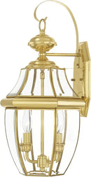 Livex Lighting 2251-02 Monterey 2 Light Outdoor Polished Brass Finish Solid Brass Wall Lantern with Clear Beveled Glass, 20.25" x 10.5" x 10" by GreenHaven Gardens