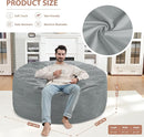 5FT Bean Bag Chair, Large Bean Bag Chairs with Memory Foam Filled, Fluffy Beanbag Sofa with Dutch Velvet Cover, Round BeanBag Chairs for Living Room, Playroom - Light Grey by TinyTreasures Baby Boutique