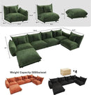 Modern Minimalist Chenille Modular Sectional Sofa, Oversized Deep-Seat U-Shaped Couch with Movable Ottoman, Thick Cushions, Upholstered Sofa for Living Room, Bedroom, Office, Apartment Green 1 Ottoman by CozyNest Decor