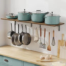 OROPY 2 Pack Wooden 23.6'' Pot Pan Hanging Rack Wall Mounted with 10 S Hooks, Set of 2 Large Pot Wall Holder Kitchen Shelves for Utensils, Cookware by CozyNest Decor
