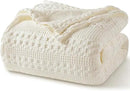 PHF 100% Cotton Waffle Weave Blanket Queen Size, Soft Lightweight Breathable Cozy Summer Blankets for Bed, Luxury Aesthetic Woven Bedding for Home Decor, 90"x90", Ivory by CozyNest Decor