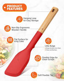 Cooking Spoon and Scraper for Nonstick Cookwares, Great for Cooking and Serving Durable BPA-Free Matte Silicone, Wood Handle Multifunction Spoon for Mixing, Scoop, and Scrape (RED) by CozyNest Decor