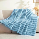 BEDELITE Faux Rabbit Fur Blanket, Luxurious 3D Striped Spring Blanket for Decor & Gift, Soft and Warm Plush Fluffy Faux Fur Throw Blanket All Seasons Suitable, (Light Blue, 50"x 60") by CozyNest Decor