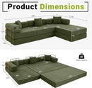 108" Oversized Convertible Sleeper Sofa Bed, Corduroy L Shape Sectional Couch, Folding Sofa Bed with Side Pocket, Modern Cloud Floor Mattress Couch, Modular Sofa for Living Room, Green by CozyNest Decor