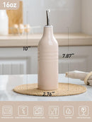 famiware Jupiter 16oz Ceramic Olive Oil Dispenser Bottle, 1 Piece Oil Dispenser for Kitchen with Stainless Steel Pourers, Suitable for Storage Vinegar, Soy Sauce, Coffee Syrup, Light Pink