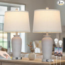 25“ Traditional Table Lamps Set of 2, Bedside Touch Lamp with USB C+A Charging Ports, Rustic Farmhouse Jar Table Lamps for Living Room Bedroom, Side Table Lamp with Beige Fabric Shade, Antique Grey by CozyNest Decor