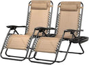 Nazhura Set of 2 Relaxing Recliners Patio Chairs Adjustable Steel Mesh Zero Gravity Lounge Chair Beach Chairs with Pillow and Cup Holder Khaki (Kahki) by CozyNest Decor
