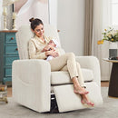 Swivel Rocker Recliner, Oversized Manual Nursery Glider Rocking Recliner Chair with Removable Cushion, Upholstered Swivel Reclining Chair for Nursery Living Room Bedroom, Corduroy White by TinyTreasures Baby Boutique