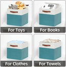 HNZIGE Storage Cubes Bins for Organization Set of 4, Fabric Storage Cube 12 x12, Collapsible Storage Bins Basket Cube with Handles, Canvas for Organizing Shelf Home Nursery(Teal White) by TinyTreasures Baby Boutique