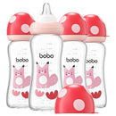 YOHKOH Natural Glass Baby Bottle with Natural Response Nipple, Newborn Anti-Colic Baby Bottles, Wide Neck Mushroom Cap Baby Bottle, Clear (8.8ounce (Pack of 4), Red2) by TinyTreasures Baby Boutique