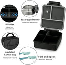 Bento Lunch Box for Kids with 8oz Soup Thermo&Lunch Bag, Leak-Proof Lunch Food Containers with 4 Compartment, Hot Food Insulated Food Jar for Kids School (Black) by TinyTreasures Baby Boutique