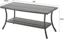 Patio Tables Outdoor Coffee Table - Wicker Rattan Coffee Tables with 2-Tier Storage Shelf Side Table for Porch Deck Balcony Garden Outside Rectangle Mixed Grey by GreenHaven Gardens