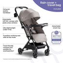 Mompush Lithe V2 Lightweight Travel Stroller, Compact Foldable Baby Stroller with Travel Bag, One-Hand Fold Stroller, Snack Tray, Mechanical Recline Seat, Airplane-Ready, UPF 50+ Canopy & Rain Cover by TinyTreasures Baby Boutique