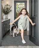 LUMI Ultra Thin Door Mat for Entryway, Low Profile Non Slip Rubber Backing Indoor Doormat, Easy Clean Welcome Entrance Mat for Inside House, Patio, Greenish Grey 20"x32" by CozyNest Decor