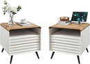RedLemon 24" Nightstand Set of 2 with Charger Station, Mid Century Modern Fluted End Table with 2 Drawers，Wooden Side Table with Open Cubby Storage for Living Room, Bedroom, Office (Antuique White) by CozyNest Decor