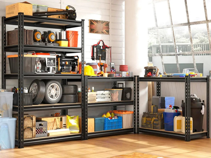 REIBII Set of 2 Storage Shelves 5 Tier Garage Shelving Heavy Duty Metal Shelving 2000LBS Garage Shelves Adjustable Metal Shelf for Kitchen Warehouse Pantry Closet, 27.6" W x 11.8" D x 60" H, photo 5 of 6