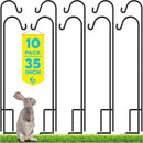 Gray Bunny Shepherds Hooks for Outdoor 35” 10 Pack, Thick Heavy Duty Bird Feeder Pole for Outside Yard, Hanging Plant Stand, Non-Hollow, Non-Adjustable, Extra Long Base Prongs for Backyard Wedding by GreenHaven Gardens