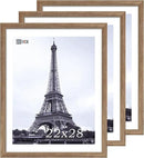 VCK 22x28 Frame 3 Pack - Brown Walnut, Natural Textured Solid Wood Poster Picture Frame, Wall Mounting Hanging by CozyNest Decor