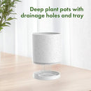 10/8/6 inch Deep Flower Pots, Cylinder Large Plant Pots for Outdoor Indoor Plants, 3 Pack Tall Plastic Planters with Drainage Holes and Saucers for Garden House Plants, Speckled White by GreenHaven Gardens