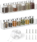PMMASTO Adhesive Acrylic Spice Rack Organizer for Wall with Nano Double Sided Tape, Spice Shelf Organization for Kitchen Cabinet Door/Pantry Door, Wall Mount Seasoning Rack (Clear-2 Pack) by CozyNest Decor