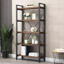 5 Tier Bookcase, Solid Wood Bookshelf Rustic Vintage Industrial Etagere Bookcase, Metal and Wood Free Vintage Bookshelf, Retro Brown (Real Wood) (5-Tiers) by CozyNest Decor