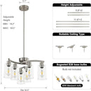 6 Light Modern Brushed Nickel Pendant Light Fixture For Dining Room，Contemporary Kitchen Light Fixtures Brushed Nickel，Adjustable Height Farmhouse Dining Chandeliers Over Table，With Glass Shade by CozyNest Decor