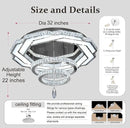 Flashing God Crystal Chandeliers Dia 32" Silver Elegant Chandelier Flush Mount Ceiling Light for Bedroom Living Room Dining Room Hallway Dimmable 3 Rings LED Celing Lighting Fixtures by CozyNest Decor