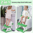 2 In 1 Potty Training Toilet Seat & Toddler Step Stool, Bottom Triangle Stability Toddler Toilet Seat, Adjustable Step & Seat Height Potty Seats (Green) by TinyTreasures Baby Boutique