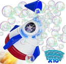 Rocket Bubble Machine for Kids with Lights, 360° Rotating Bubble Blower Toy with 10 Refill Solutions, Bubble Maker for Toddlers, Fun Outdoor Party Gift for Boys & Girls Blue by TinyTreasures Baby Boutique