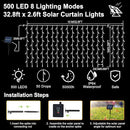 echosari Solar Powered Curtain Lights 33ftx 3ft 500 LED Outdoor Curtain Lights Waterproof with Timer 8 Modes for Christmas Garden Patio Fence Wedding Wall Window Gazebo Decor - Cool White by GreenHaven Gardens