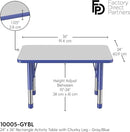 FDP Rectangle Activity School and Classroom Kids Table (24 x 36 inch), Chunky Toddler Leg, Adjustable Height 15-24 inches - Gray Top and Blue Edge by CozyNest Decor