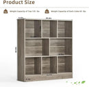 LEYAOYAO 8 Cube Bookshelf with Base,3 Tier Mid-Century Modern Grey Bookcase,Standing Wide Bookshelves Storage Organizer Shelf,Rustic Wood Display Cabinet Book Shelves for Bedroom,Living Room,Office by CozyNest Decor