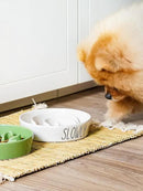 Ceramic Slow Feeder Dog Bowls Small Breed, 0.6 Cups Dog Food Dish for Fast Eaters, Puzzle Bowl for Small Dogs and Cats,White by CozyNest Decor