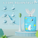 Kids Electric U Shaped Toothbrush,Kids Sonic Full Mouth Toothbrush with 4 Soft Brush Head Automatic Rechargeable 6 Cleaning Modes IPX7 Waterproof 360 Degree Cleaning - Age2-7 Blue by TinyTreasures Baby Boutique