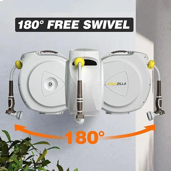 Retractable Garden Hose Reel, 1/2 in 75+6ft, Heavy Duty Wall Mounted Water Hose Reel, Spring power Automatic Rewind, Any Length Lock, 180° Swivel Bracket, 10 Pattern Spray Nozzle, photo 4 of 6