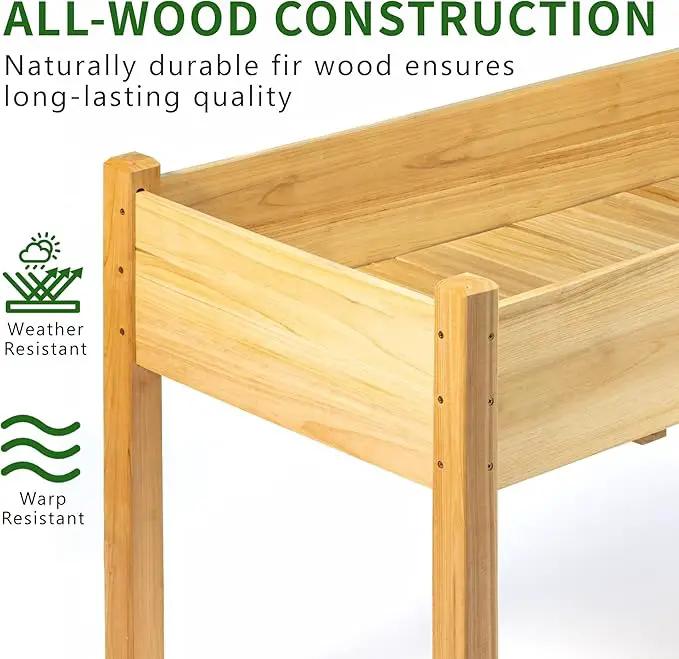 Premium Fir Wooden Raised Garden Bed with Four Legs for Backyard and Balcony Gardening,Suitable for Indoor and Outdoor use,49.5''×23.5''×30'', photo 4 of 8