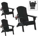 Folding Adirondack Chair Set of 3 with Cup Holder, HDPE All Weather Resistant Plastic Outdoor Patio Chairs, Heavy Duty Fire Pit Seating for Backyard Lawn Garden, Wooden Textured Design(Black) by GreenHaven Gardens