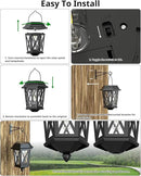 Solar Lanterns Outdoor Waterproof, Hanging Solar Lights with Glass Shade - 2 Pack LED Metal Wall Mount Outdoor Light for Yard/Garden/Patio - Black by GreenHaven Gardens