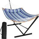 SUNCREAT Double Hammock with Stand Included, Portable Hammock with Stand and Large Pillow, Blue Stripes by GreenHaven Gardens