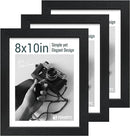 8x10 Picture Frame Set - 3 Pack, Textured Black Solid Wood, HD Tempered Glass, Gallery Photo Frame, Table or Wall Display by CozyNest Decor