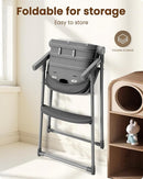 Foldable High Chair, High Chairs for Babies and Toddlers, Dining Chairs and Eating Chair with Adjustable Tray and 5 Point Harness for Infant, Gray by TinyTreasures Baby Boutique