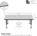FDP Rectangle Activity School and Classroom Kids Table (36 x 60 inch), Toddler Leg, Adjustable Height 15-24 inches - Gray Top and Black Edge by CozyNest Decor