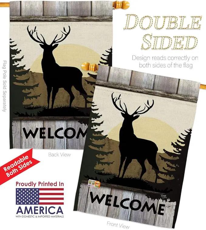 Welcome Deer House Flag Eagle Set Animals Wildlife Outdoor Bear Wolf Pet Nature Farm Animal Creature Small Decorative Gift Yard Banner Double-Sided Made In USA 28 X 40, photo 3 of 7