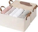 StorageWorks Storage Bins, Shelves Baskets for Organizing, Fabric Closet Organizers with Handles, Metal Frame, Beige（Cotton-linen）, 2-Pack by CozyNest Decor