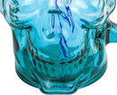 Halloween Cups Set of 4 - Blue Skull Glass Drinking Jar with Lids and Straws - Halloween Decor, Drinking Glasses 16 oz by CozyNest Decor