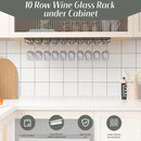 Xverycan Wine Glass Rack Under Cabinet, 10 Row Extreme Large Stemware Hanger, Metal Wine Goblet Holder, DIY Bar Glass Storage Rack for Bar Counter, Kitchen, Screws Included by CozyNest Decor