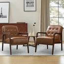 Faux Leather Accent Chair Set of 2, Mid Century Chair for Living Room, Upholstered Comfy Lounge Armchair with Solid Wood Frame, Modern Chair for Bedroom,105°Ergonomic Comfort, Brown by CozyNest Decor